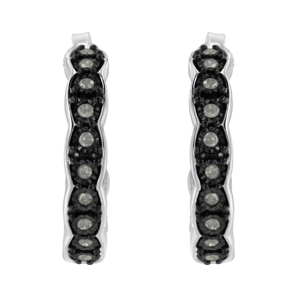 Black Rhodium and .925 Sterling Silver 1/4 cttw Miracle Plate Set Diamond "C" Shape Hoop Earring(I-J Color, I3 Clarity) - LinkagejewelrydesignLinkagejewelrydesign