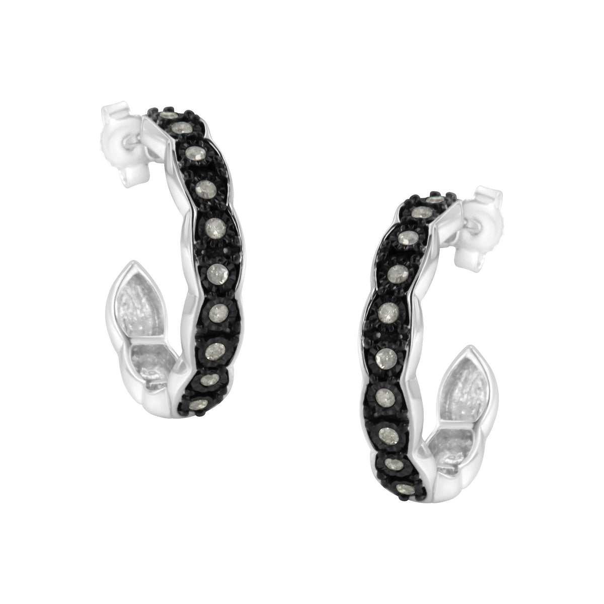 Black Rhodium and .925 Sterling Silver 1/4 cttw Miracle Plate Set Diamond "C" Shape Hoop Earring(I-J Color, I3 Clarity) - LinkagejewelrydesignLinkagejewelrydesign