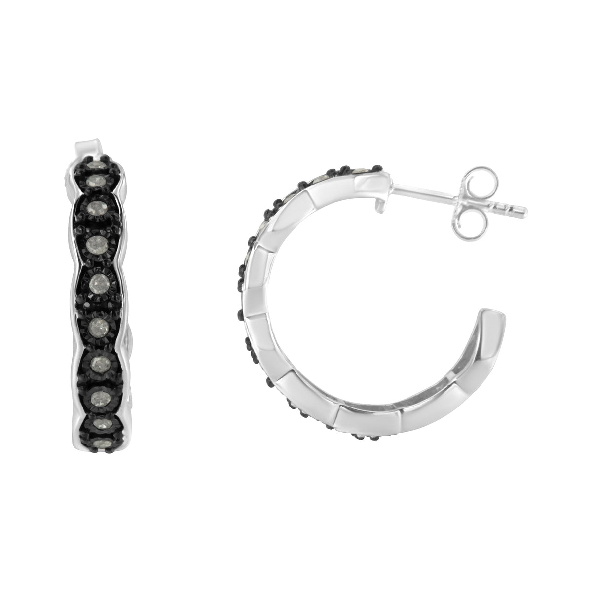 Black Rhodium and .925 Sterling Silver 1/4 cttw Miracle Plate Set Diamond "C" Shape Hoop Earring(I-J Color, I3 Clarity) - LinkagejewelrydesignLinkagejewelrydesign