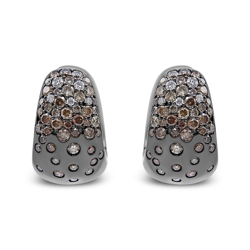 Black Rhodium over 18K White Gold 2 1/4 Cttw Prong and Bezel Set White and Brown Diamond Huggy Hoop Earring (F-G/Brown Color, VS1-VS2 Clarity) - LinkagejewelrydesignLinkagejewelrydesign