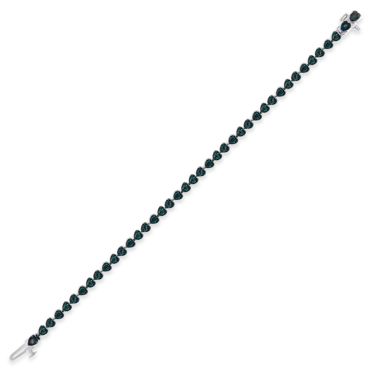 Black Rhodium over .925 Sterling Silver 1.0 Cttw Miracle Set Diamond Heart-Link 7&quot; Tennis Bracelet (Blue Color, I2-I3 Clarity) - LinkagejewelrydesignLinkagejewelrydesign