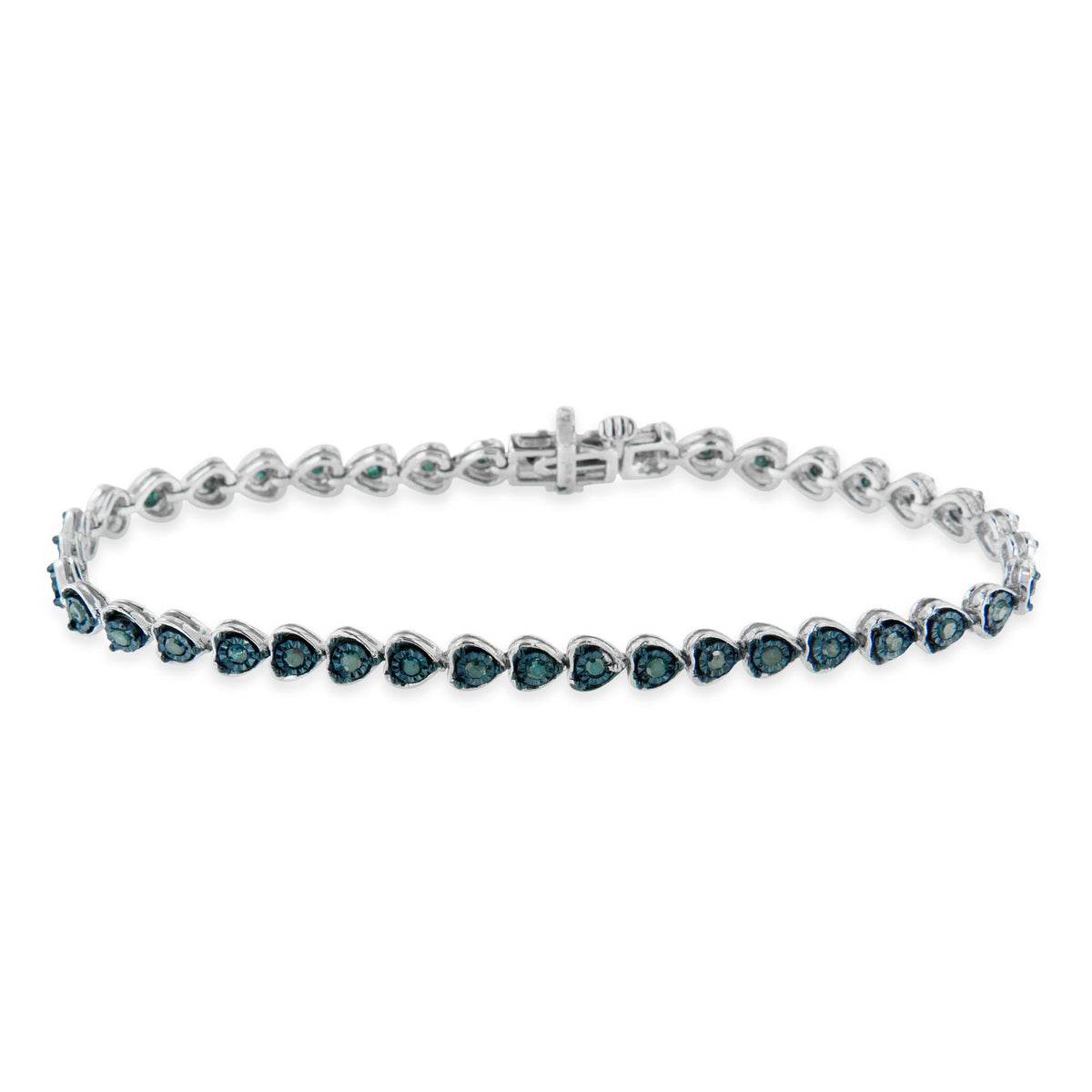 Black Rhodium over .925 Sterling Silver 1.0 Cttw Miracle Set Diamond Heart-Link 7&quot; Tennis Bracelet (Blue Color, I2-I3 Clarity) - LinkagejewelrydesignLinkagejewelrydesign