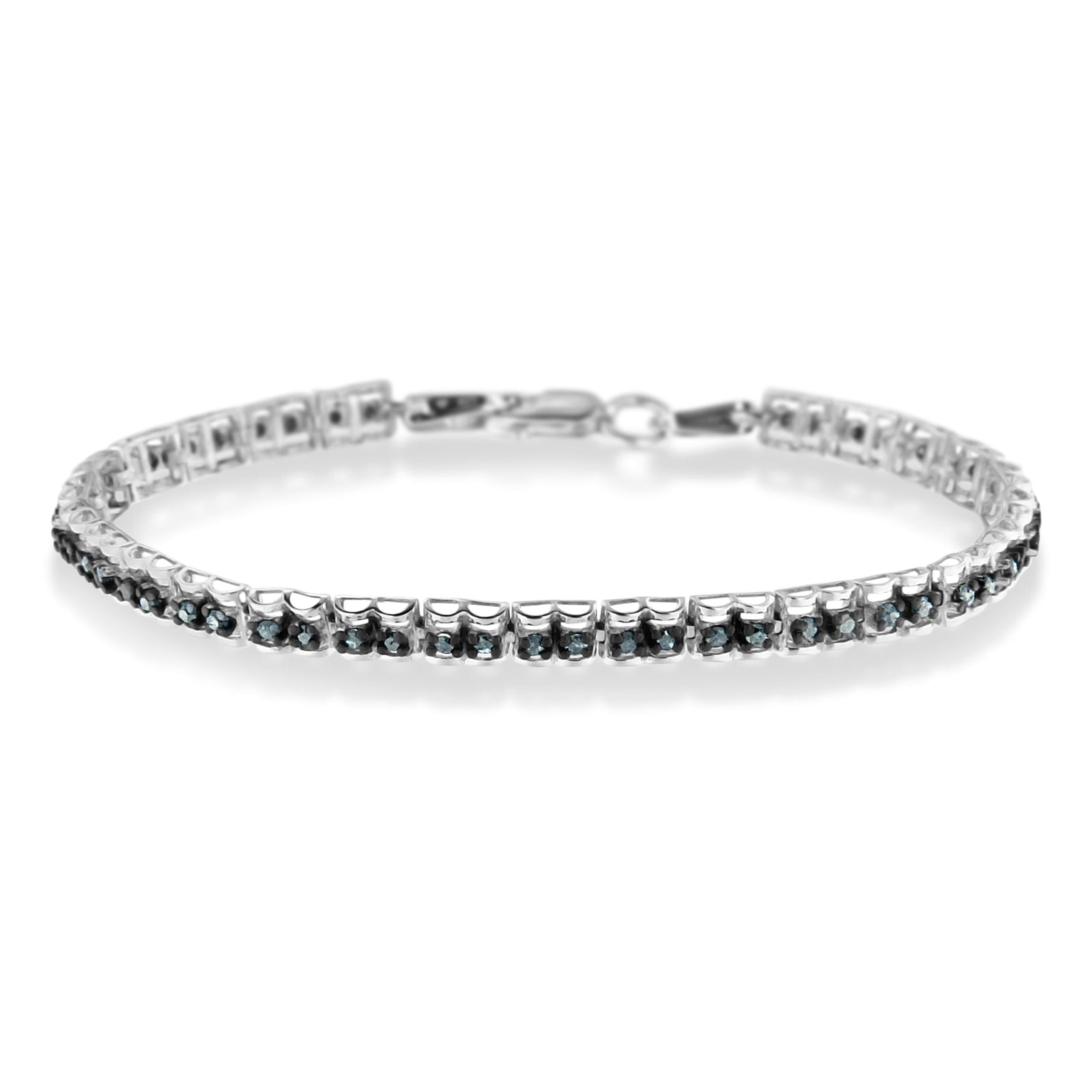 Black Rhodium over .925 Sterling Silver 1.0 Cttw Rose Cut Diamond Double-Link 7" Tennis Bracelet (Blue Color, I1-I2 Clarity) - LinkagejewelrydesignLinkagejewelrydesign