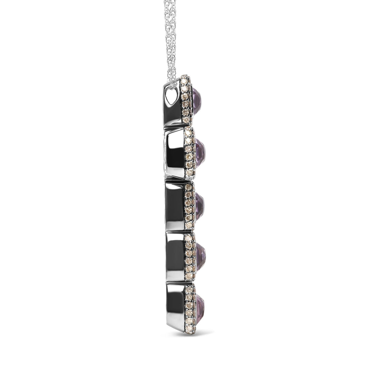 Black Rhodium Plated 18K Rose Gold 1 1/2 Cttw Brown Pave Diamonds and Cushion Cut Rose De France Amethyst Halo Cross 18&quot; Pendant Necklace (Brown Color, SI1-SI2 Clarity) - LinkagejewelrydesignLinkagejewelrydesign
