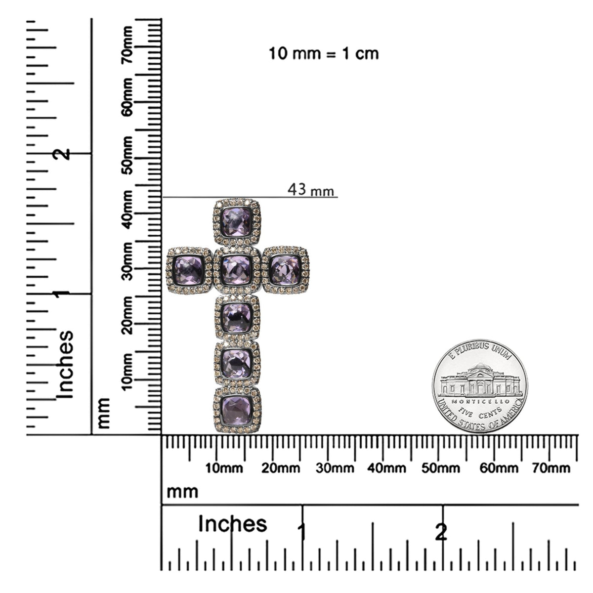 Black Rhodium Plated 18K Rose Gold 1 1/2 Cttw Brown Pave Diamonds and Cushion Cut Rose De France Amethyst Halo Cross 18&quot; Pendant Necklace (Brown Color, SI1-SI2 Clarity) - LinkagejewelrydesignLinkagejewelrydesign