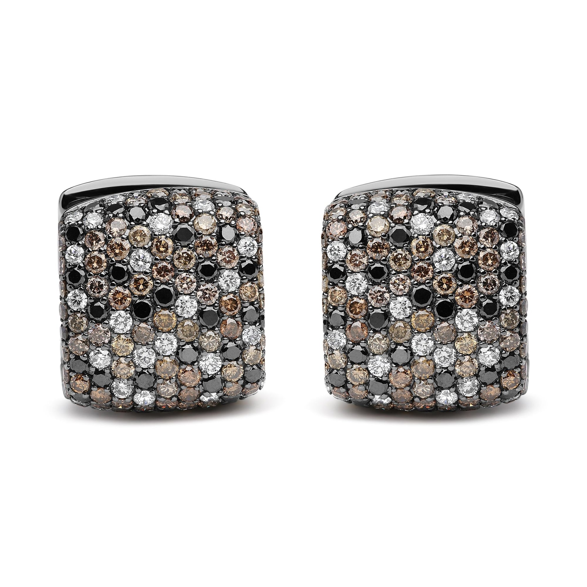 Black Rhodium Plated 18K White Gold 12 5/8 Cttw Multi Color Diamond Square Domed Huggie Hoop Earrings (Brown, Black, G-H Color, SI1-SI2 Clarity) - LinkagejewelrydesignLinkagejewelrydesign