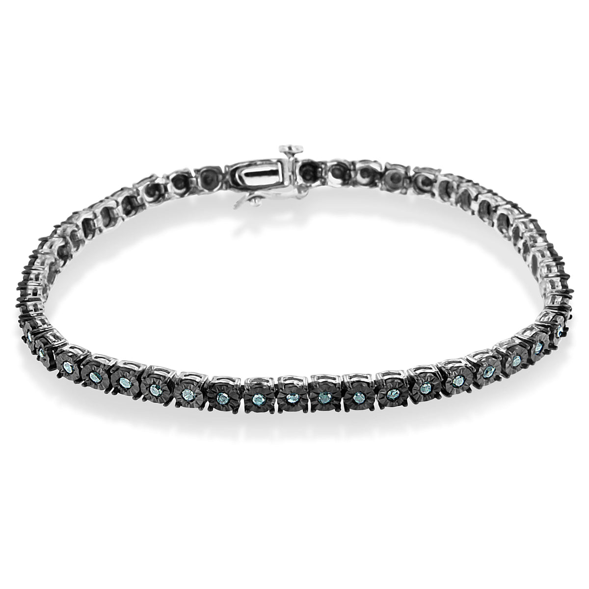 Black Rhodium Plated .925 Sterling Silver 1.0 Cttw Diamond Miracle Tennis Bracelet (Enhanced Blue Color, I3 Clarity) - 7&quot; - LinkagejewelrydesignLinkagejewelrydesign