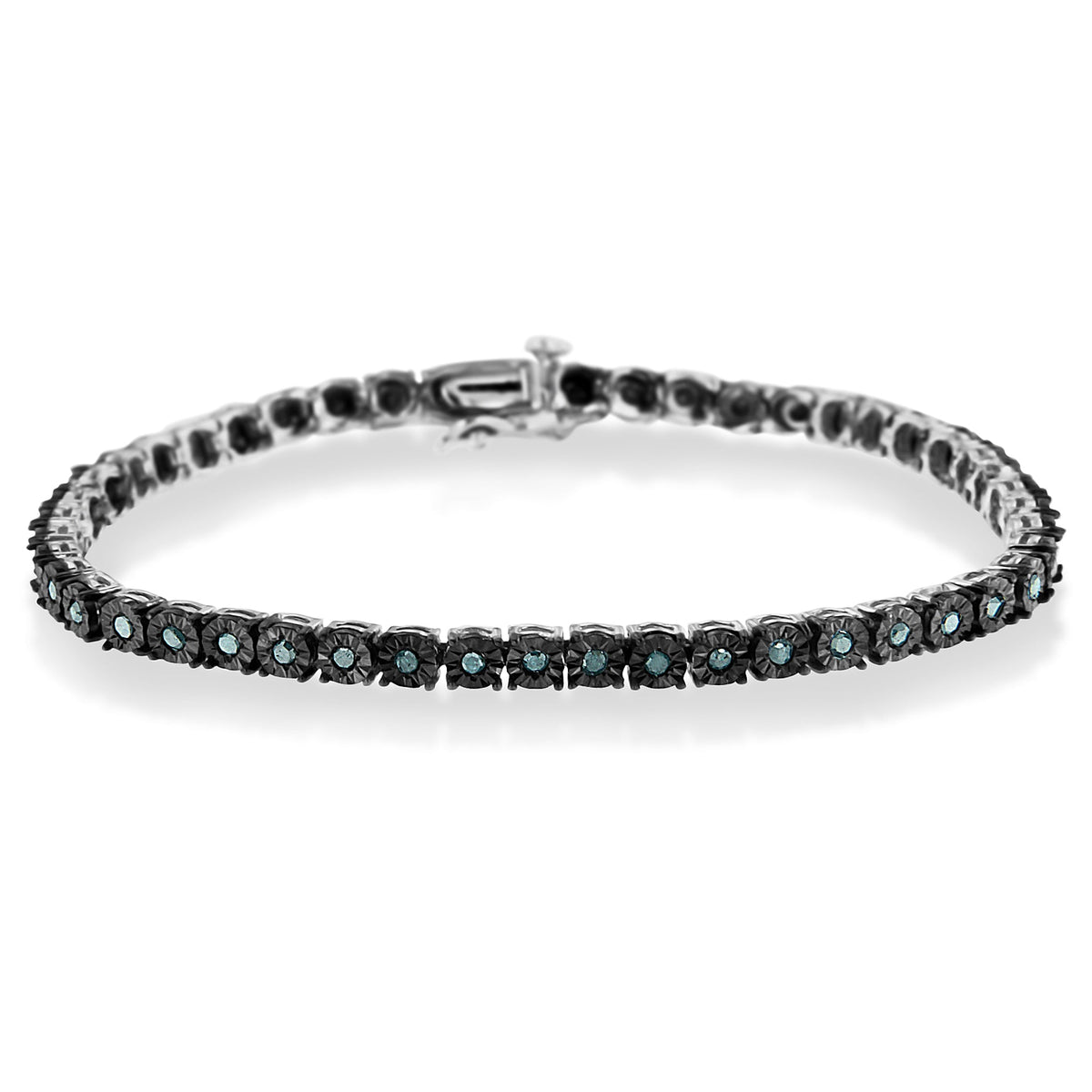 Black Rhodium Plated .925 Sterling Silver 1.0 Cttw Diamond Miracle Tennis Bracelet (Enhanced Blue Color, I3 Clarity) - 7&quot; - LinkagejewelrydesignLinkagejewelrydesign