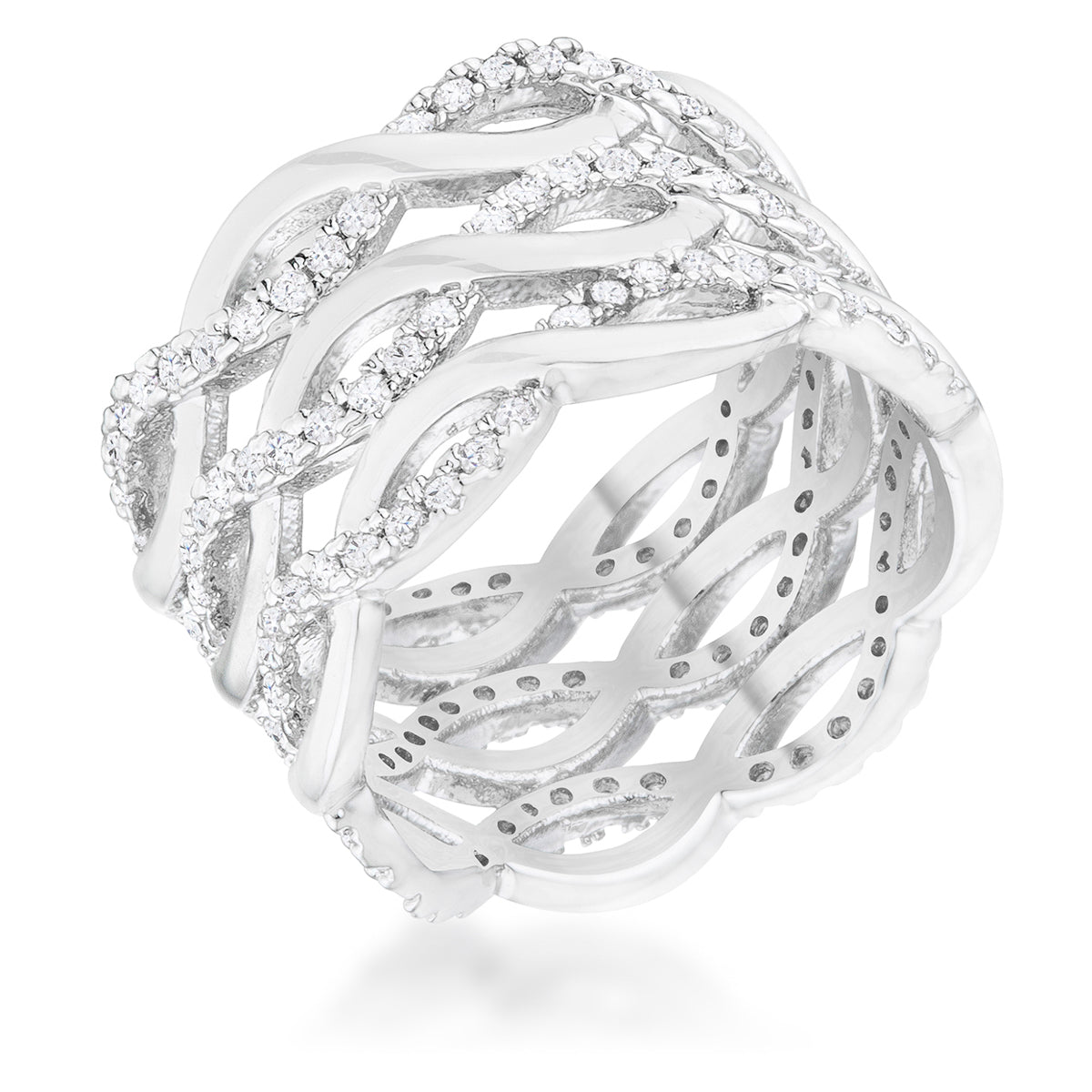 Brandy 0.88ct CZ Rhodium Twist Wide Cocktail Ring, <b>Size 5</b> - LinkagejewelrydesignLinkagejewelrydesign