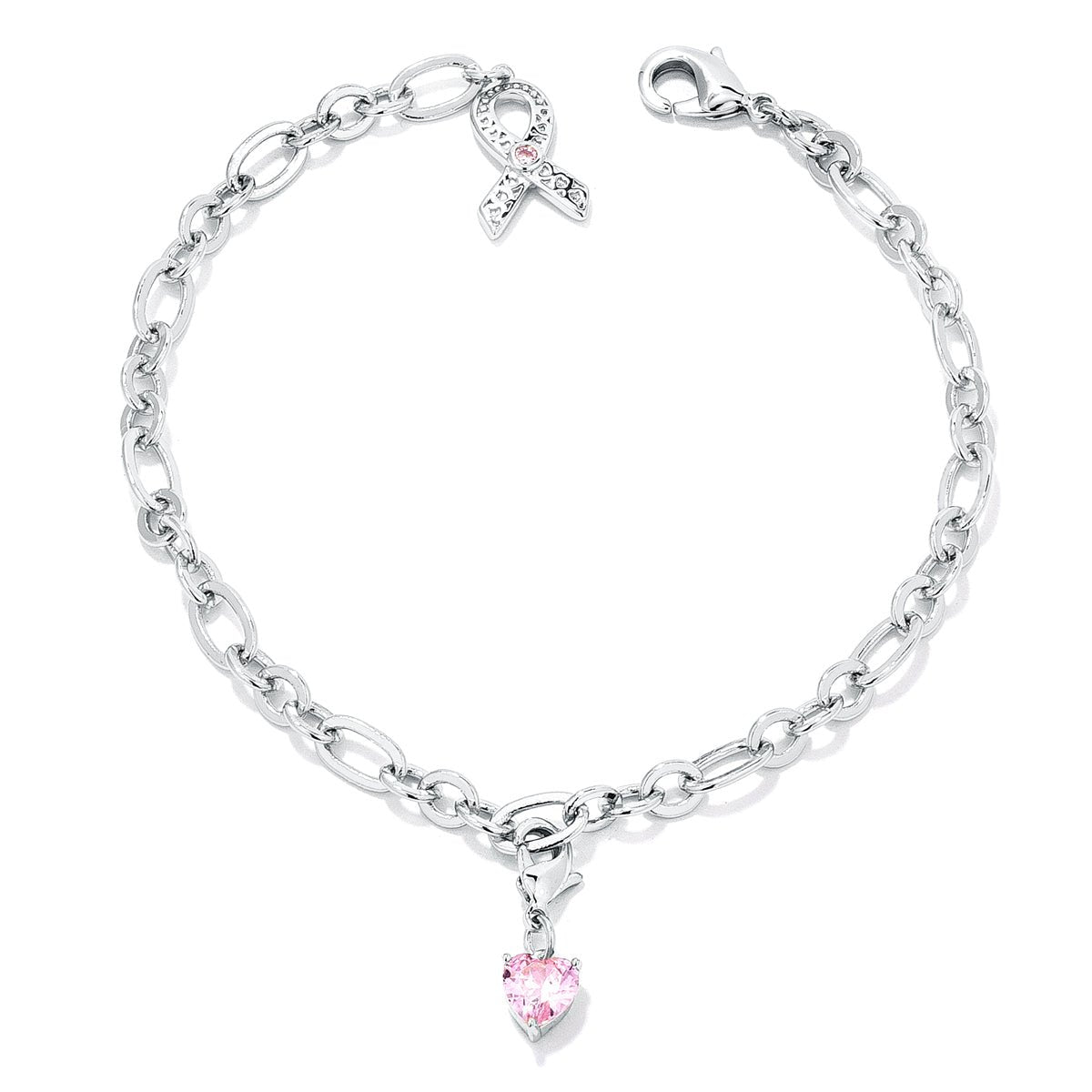 Breast Cancer Awareness Ribbon and Heart Charm Bracelet - LinkagejewelrydesignLinkagejewelrydesign