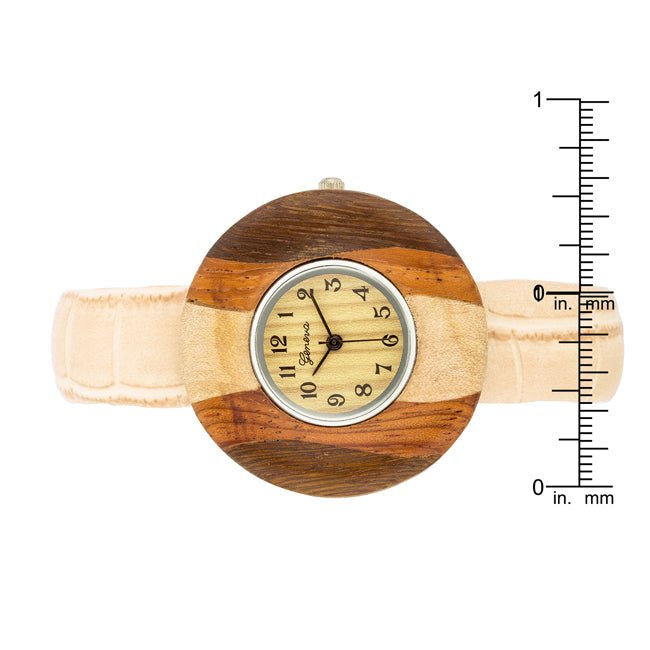 Brenna Beige Wood Inspired Leather Cuff Watch - LinkagejewelrydesignLinkagejewelrydesign