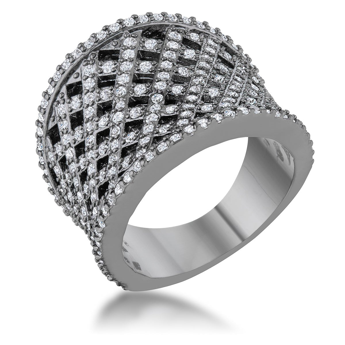 Brin 1.4ct CZ Hematite Wide Woven Style Ring, &lt;b&gt;Size 5&lt;/b&gt; - LinkagejewelrydesignLinkagejewelrydesign