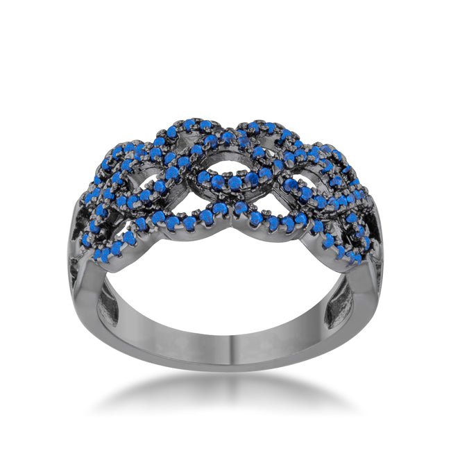 Brina 0.4ct Sapphire CZ Hematite Contemporary Twist Wide Ring, &lt;b&gt;Size 5&lt;/b&gt; - LinkagejewelrydesignLinkagejewelrydesign