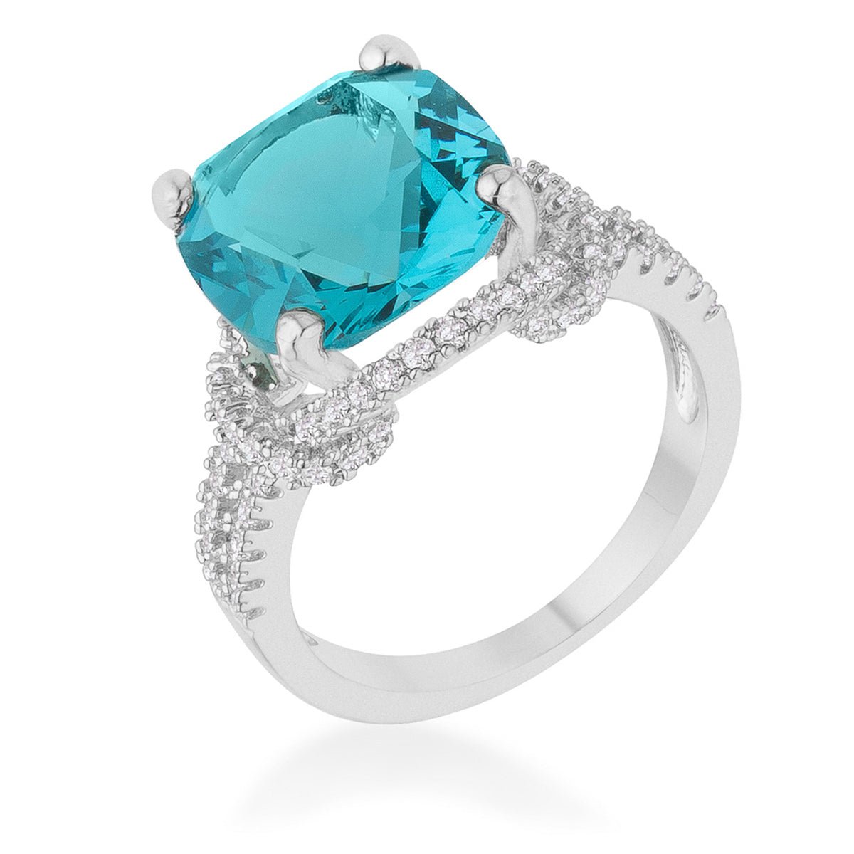 Charlene 6.2ct Aqua CZ Rhodium Classic Statement Ring - LinkagejewelrydesignLinkagejewelrydesign