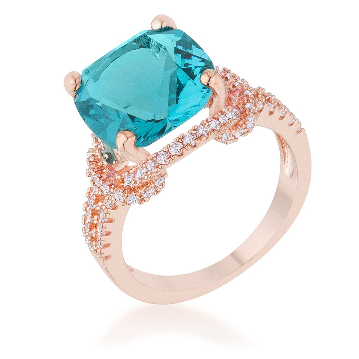 Charlene 6.2ct Aqua CZ Rose Gold Classic Statement Ring - LinkagejewelrydesignLinkagejewelrydesign