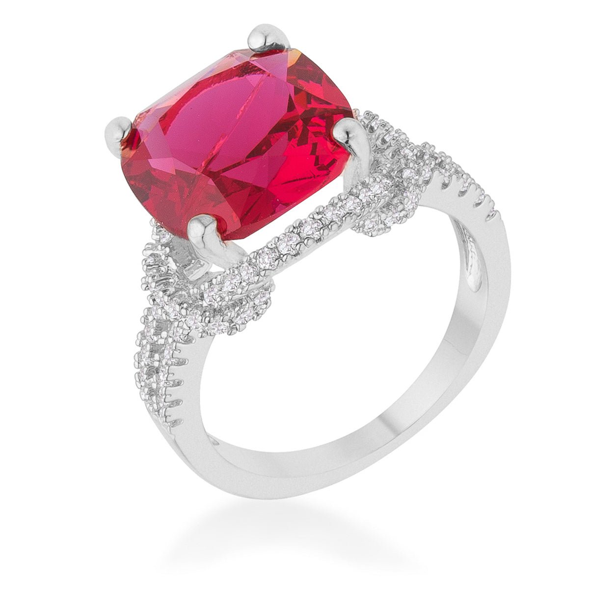 Charlene 6.2ct Ruby CZ Rhodium Classic Statement Ring - LinkagejewelrydesignLinkagejewelrydesign