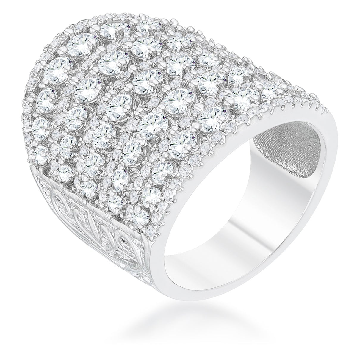 Charlyn 2.5ct Rhodium CZ Statement Cocktail Ring, &lt;b&gt;Size 5&lt;/b&gt; - LinkagejewelrydesignLinkagejewelrydesign