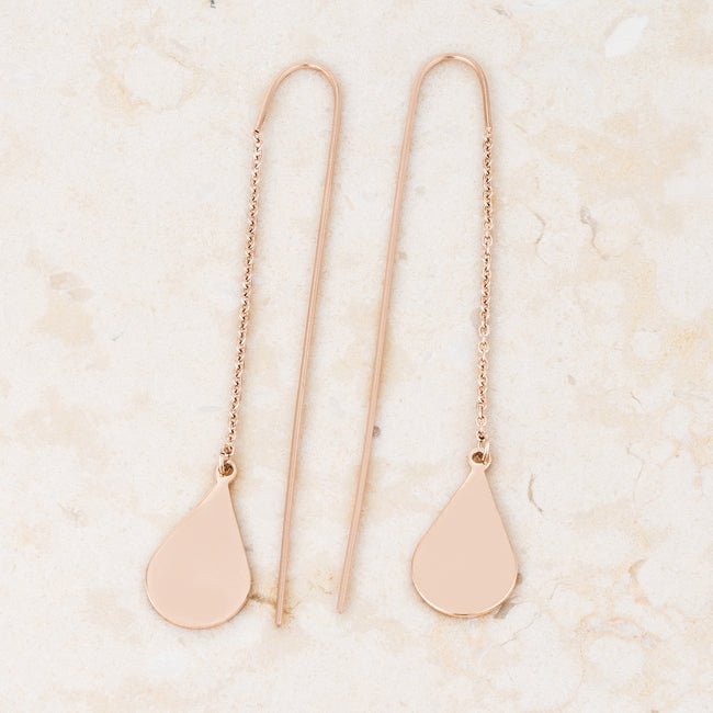 Chloe Rose Gold Stainless Steel Teardrop Threaded Drop Earrings - LinkagejewelrydesignLinkagejewelrydesign