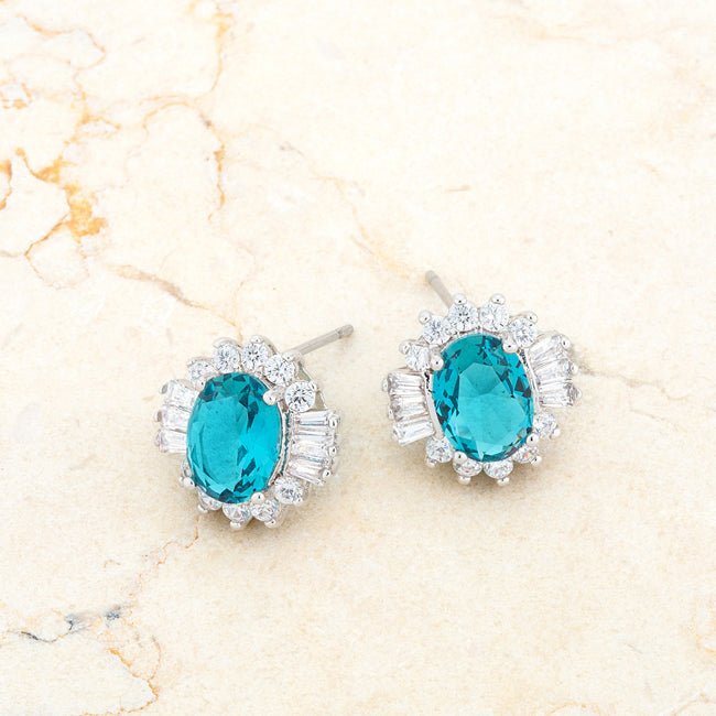 Chrisalee 3.3ct Aqua CZ Rhodium Classic Stud Earrings - LinkagejewelrydesignLinkagejewelrydesign