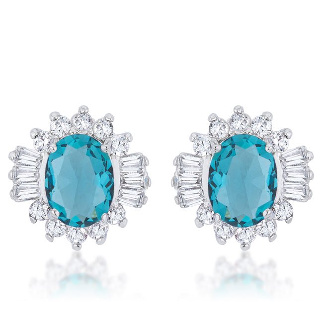 Chrisalee 3.3ct Aqua CZ Rhodium Classic Stud Earrings - LinkagejewelrydesignLinkagejewelrydesign