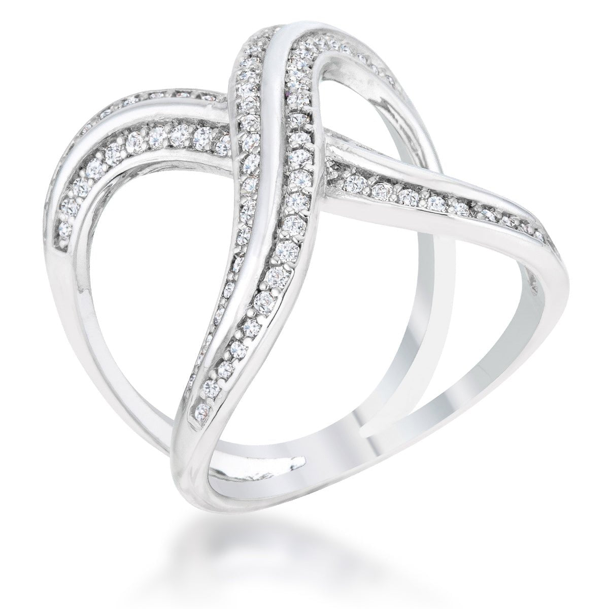 Christa 0.4ct CZ Rhodium Pave X Ring, &lt;b&gt;Size 5&lt;/b&gt; - LinkagejewelrydesignLinkagejewelrydesign