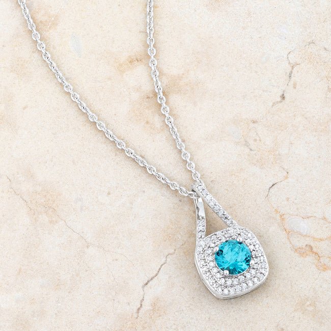 Christal 1.2ct Aqua CZ Rhodium Classic Necklace - LinkagejewelrydesignLinkagejewelrydesign