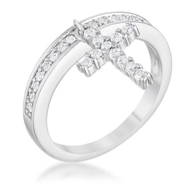 Christine 0.2ct CZ Rhodium Cross Charm Ring, &lt;b&gt;Size 5&lt;/b&gt; - LinkagejewelrydesignLinkagejewelrydesign