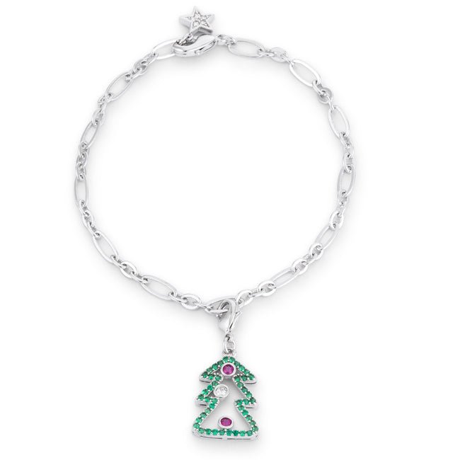 Christmas Tree 0.35ct CZ Rhodium Holiday Charm Bracelet - LinkagejewelrydesignLinkagejewelrydesign