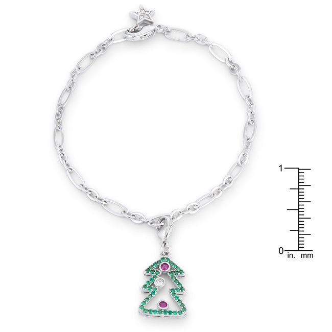 Christmas Tree 0.35ct CZ Rhodium Holiday Charm Bracelet - LinkagejewelrydesignLinkagejewelrydesign