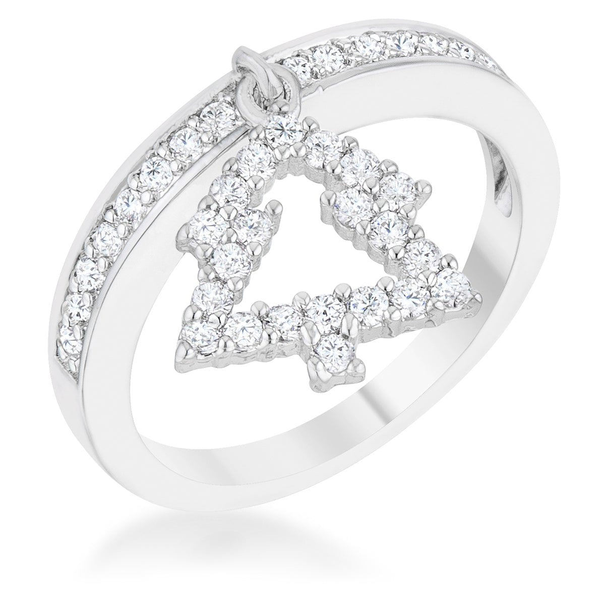 Christmas Tree 0.3ct CZ Rhodium Simple Holiday Charm Band Ring, <b>Size 5</b> - LinkagejewelrydesignLinkagejewelrydesign