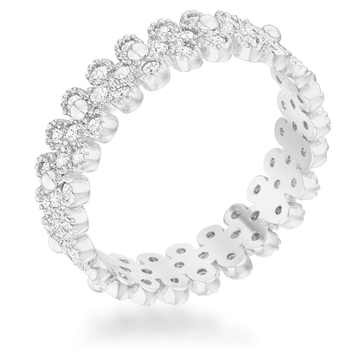 Clara 1ct CZ Rhodium Textured Bezel Set Eternity Ring, &lt;b&gt;Size 5&lt;/b&gt; - LinkagejewelrydesignLinkagejewelrydesign