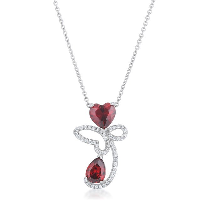 Clarise 3.2ct Garnet CZ Rhodium Abstract Heart Drop Necklace - LinkagejewelrydesignLinkagejewelrydesign