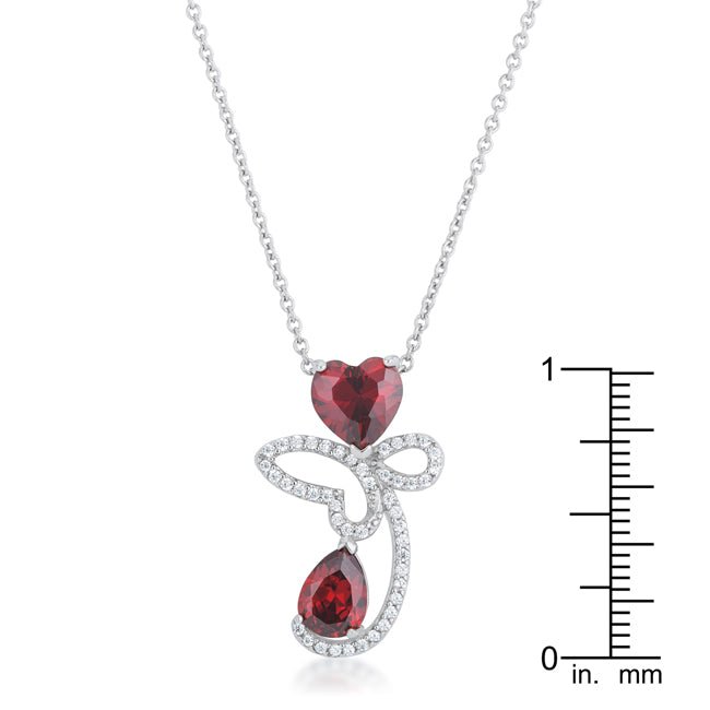 Clarise 3.2ct Garnet CZ Rhodium Abstract Heart Drop Necklace - LinkagejewelrydesignLinkagejewelrydesign