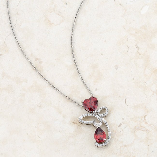 Clarise 3.2ct Garnet CZ Rhodium Abstract Heart Drop Necklace - LinkagejewelrydesignLinkagejewelrydesign