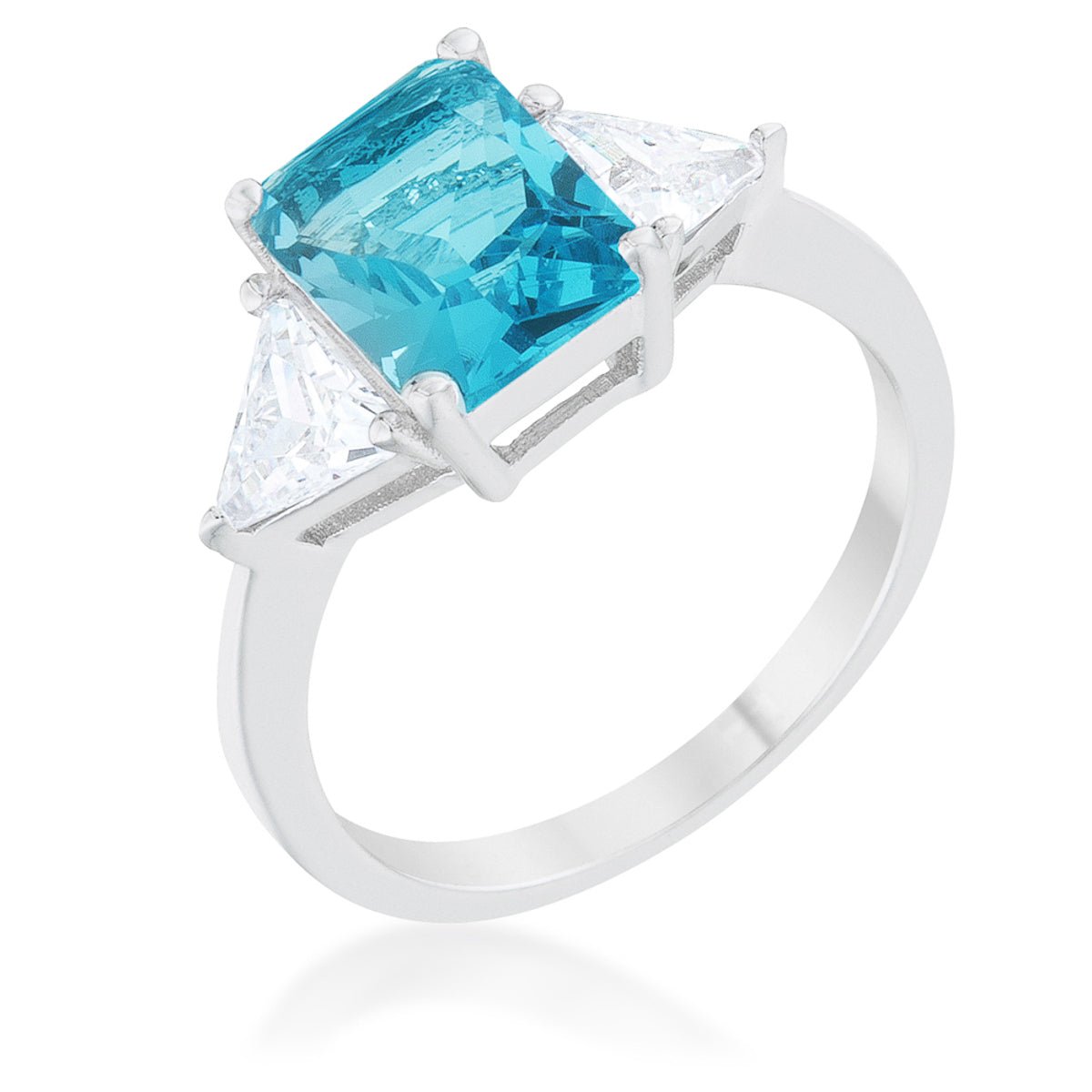 Classic Blue Topaz White Gold Rhodium Engagement Ring - LinkagejewelrydesignLinkagejewelrydesign