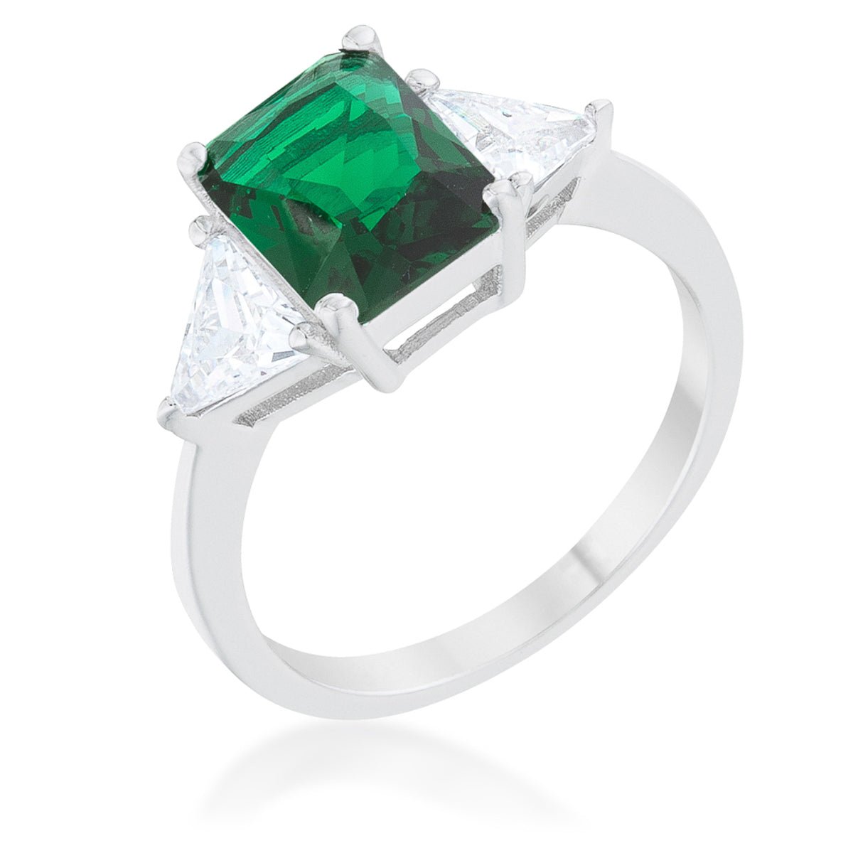 Classic Emerald Green Sterling Silver Engagement Ring - LinkagejewelrydesignLinkagejewelrydesign