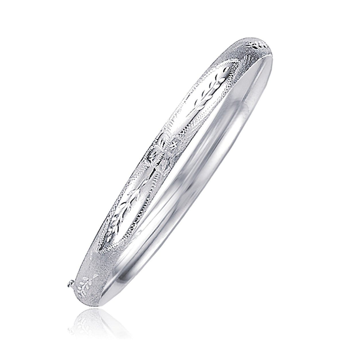 Classic Floral Carved Bangle in 14k White Gold (5.0mm) - LinkagejewelrydesignLinkagejewelrydesign