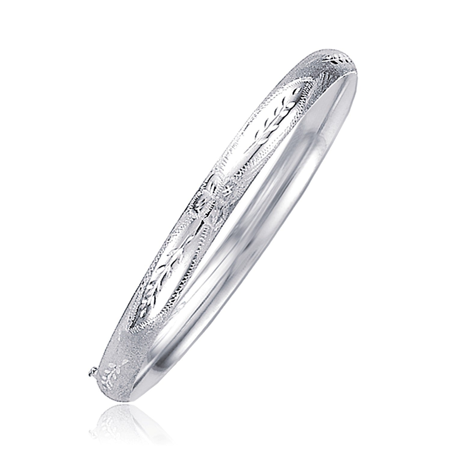 Classic Floral Carved Bangle in 14k White Gold (5.0mm) - LinkagejewelrydesignLinkagejewelrydesign