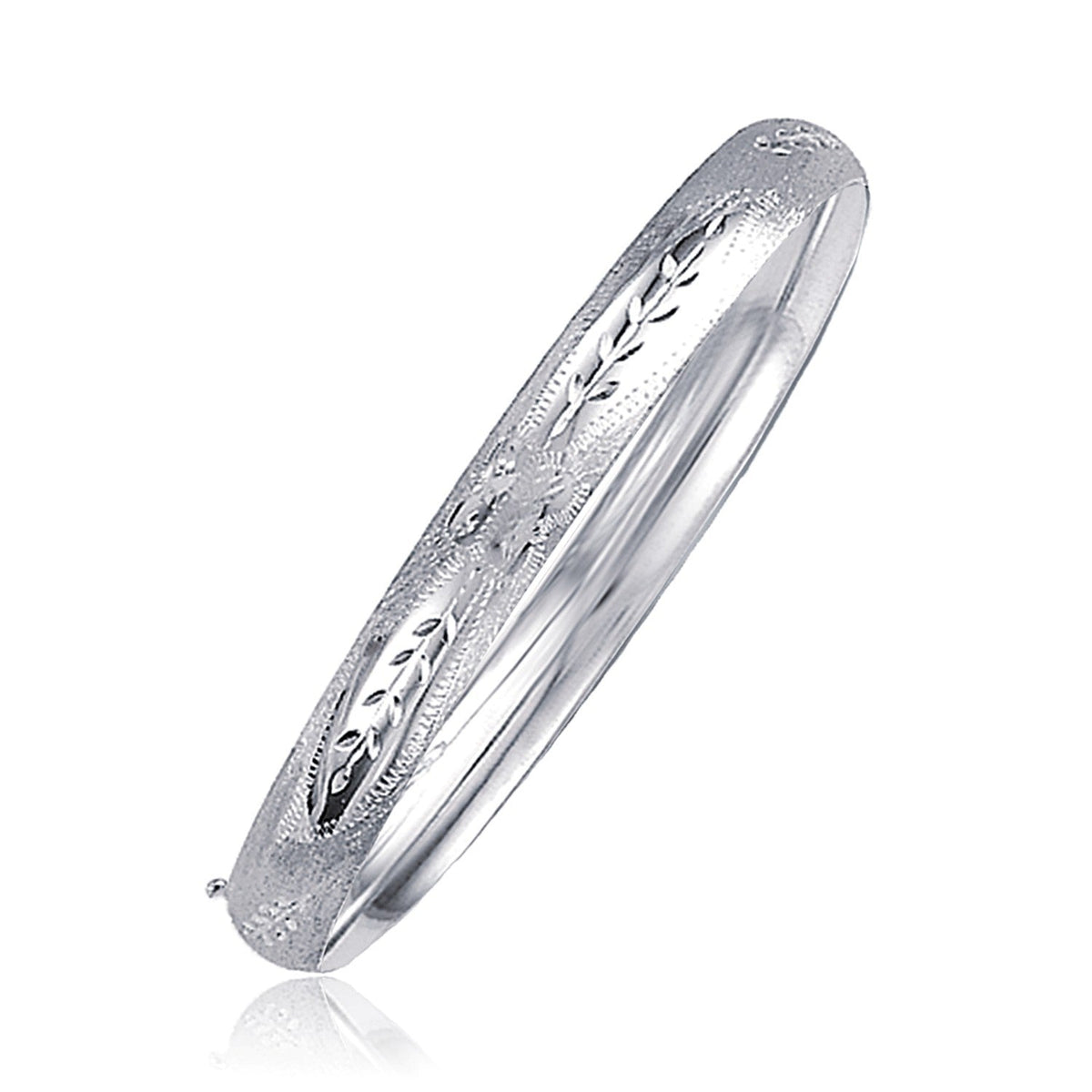 Classic Floral Carved Bangle in 14k White Gold (6.0mm) - LinkagejewelrydesignLinkagejewelrydesign