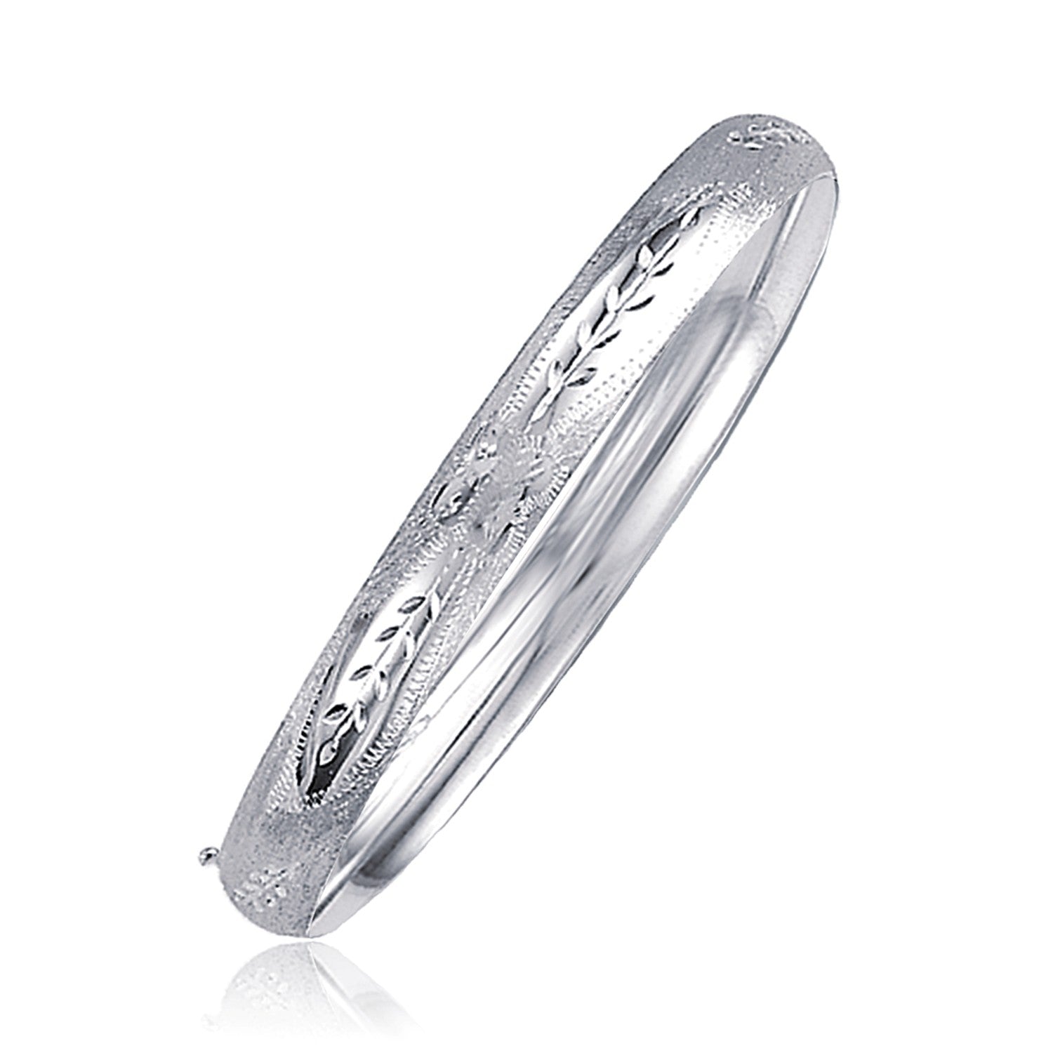 Classic Floral Carved Bangle in 14k White Gold (6.0mm) - LinkagejewelrydesignLinkagejewelrydesign
