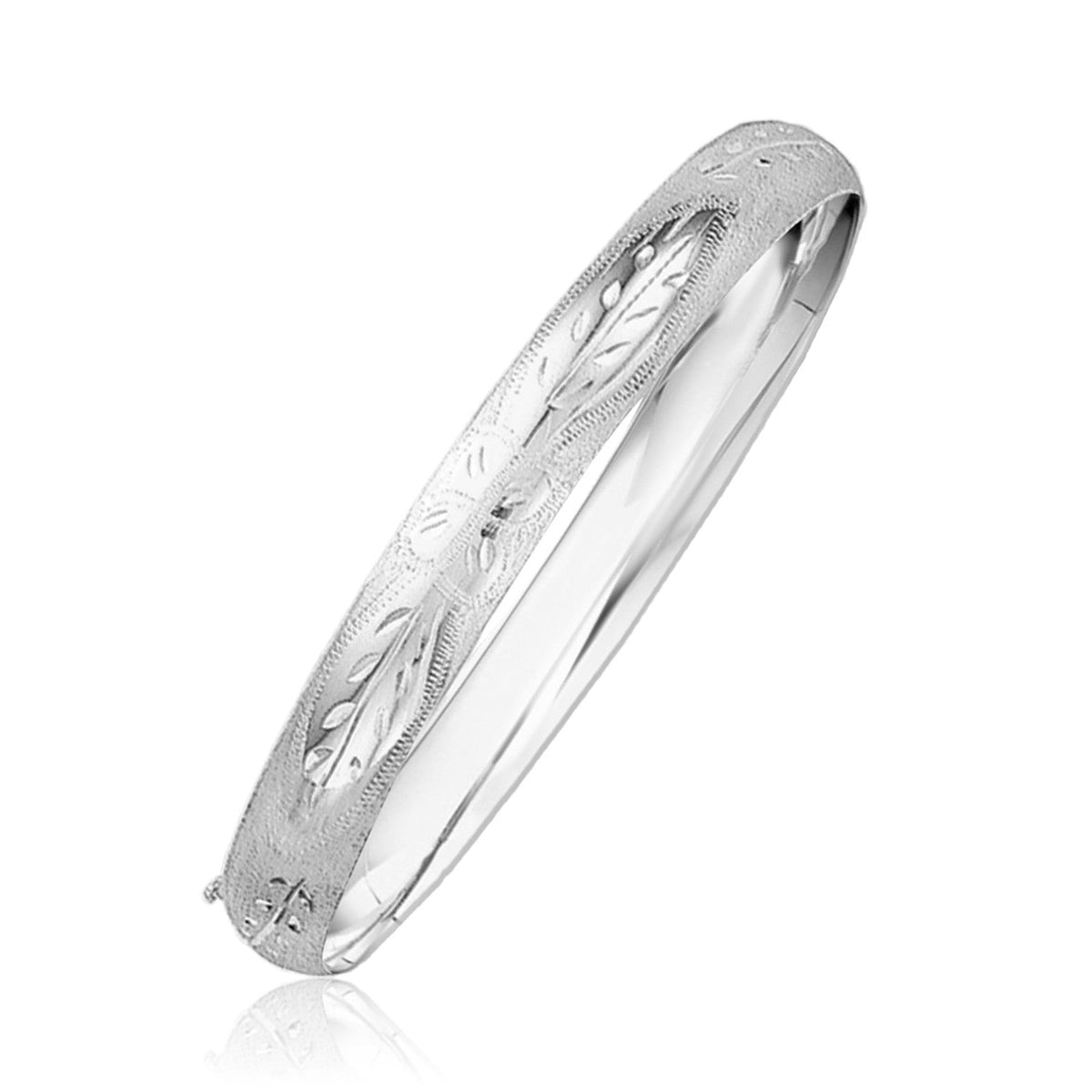 Classic Floral Carved Bangle in 14k White Gold (8.0mm) - LinkagejewelrydesignLinkagejewelrydesign