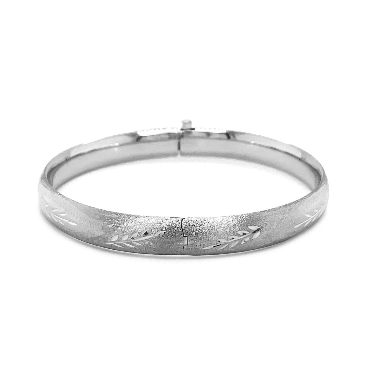 Classic Floral Carved Bangle in 14k White Gold (8.0mm) - LinkagejewelrydesignLinkagejewelrydesign