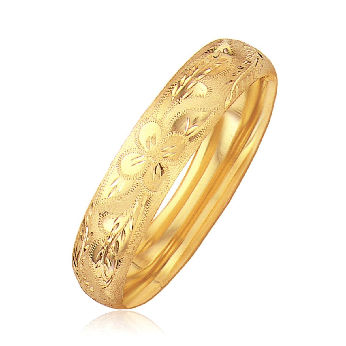 Classic Floral Carved Bangle in 14k Yellow Gold (13.5mm) - LinkagejewelrydesignLinkagejewelrydesign