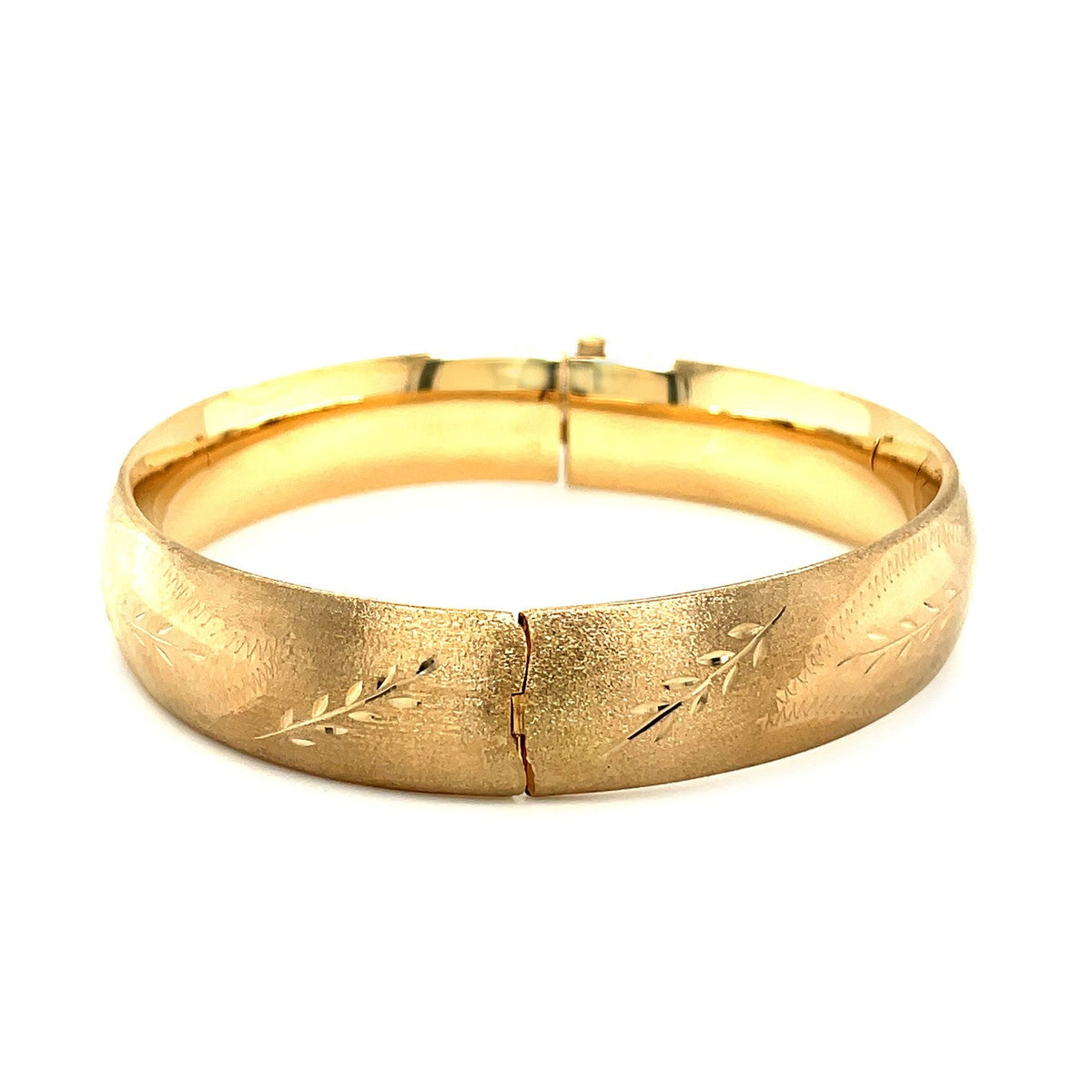 Classic Floral Carved Bangle in 14k Yellow Gold (13.5mm) - LinkagejewelrydesignLinkagejewelrydesign