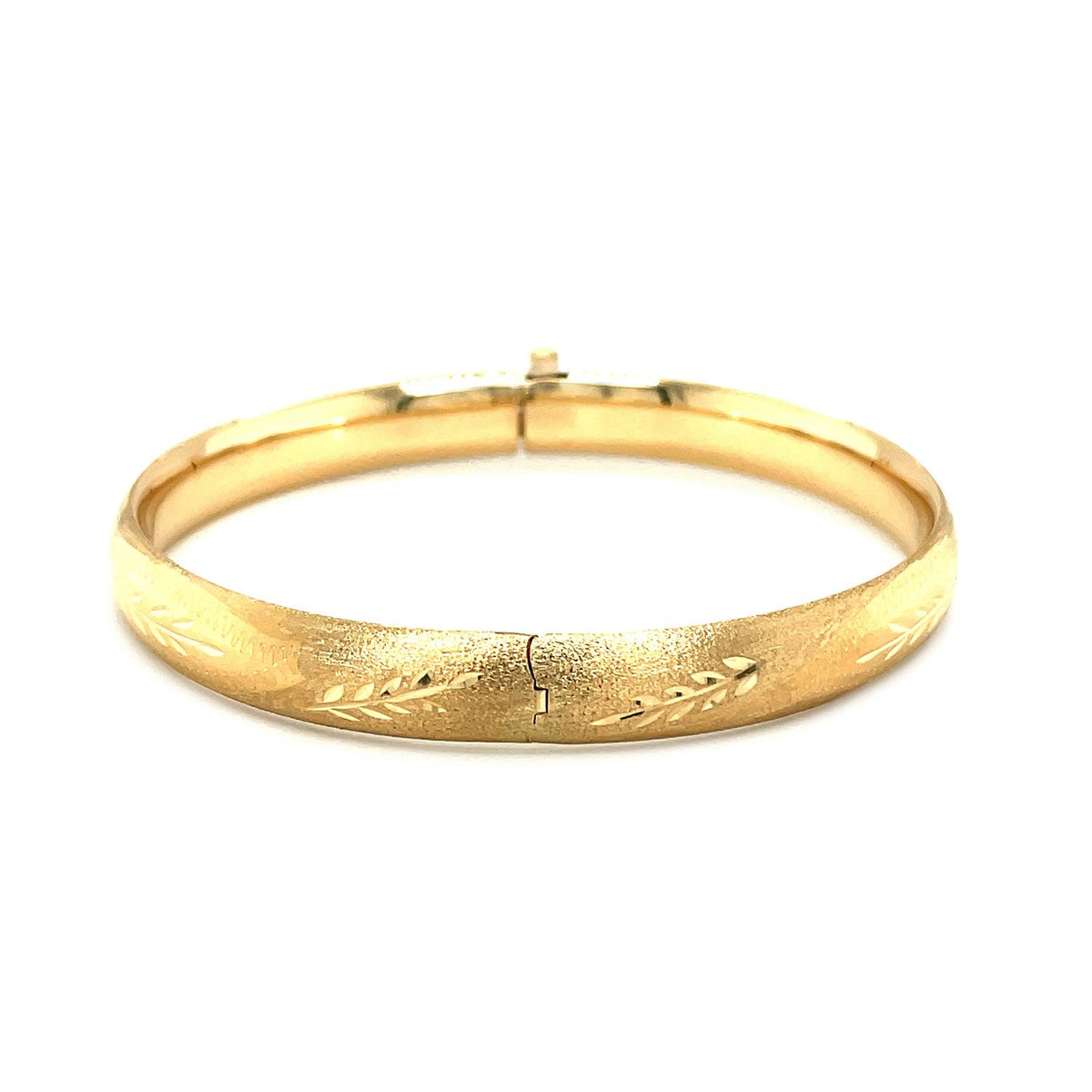 Classic Floral Carved Bangle in 14k Yellow Gold (8.0mm) - LinkagejewelrydesignLinkagejewelrydesign