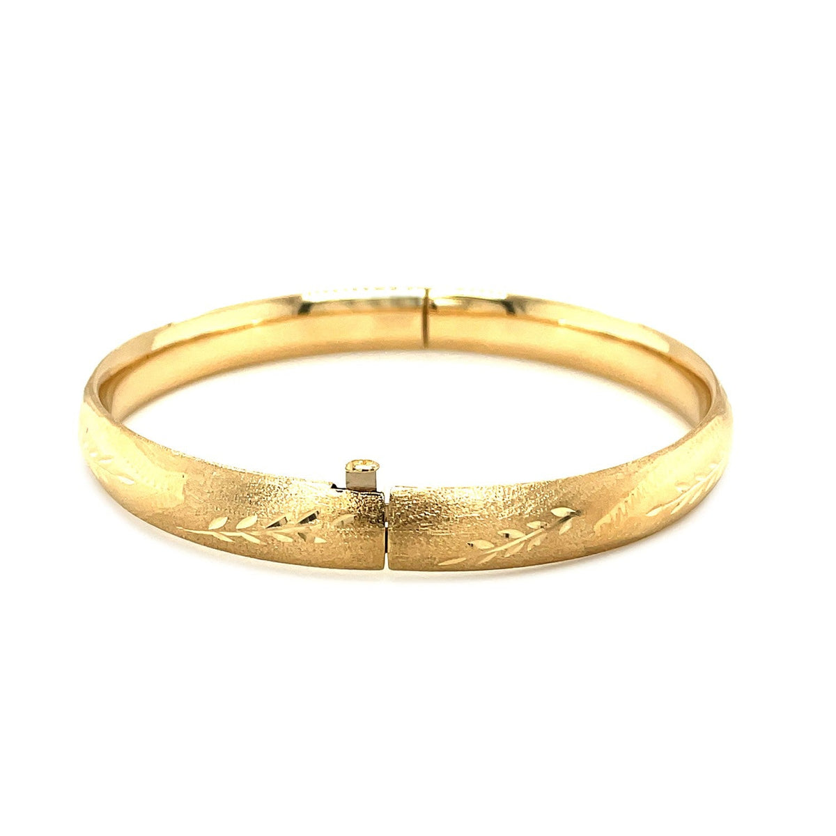Classic Floral Carved Bangle in 14k Yellow Gold (8.0mm) - LinkagejewelrydesignLinkagejewelrydesign