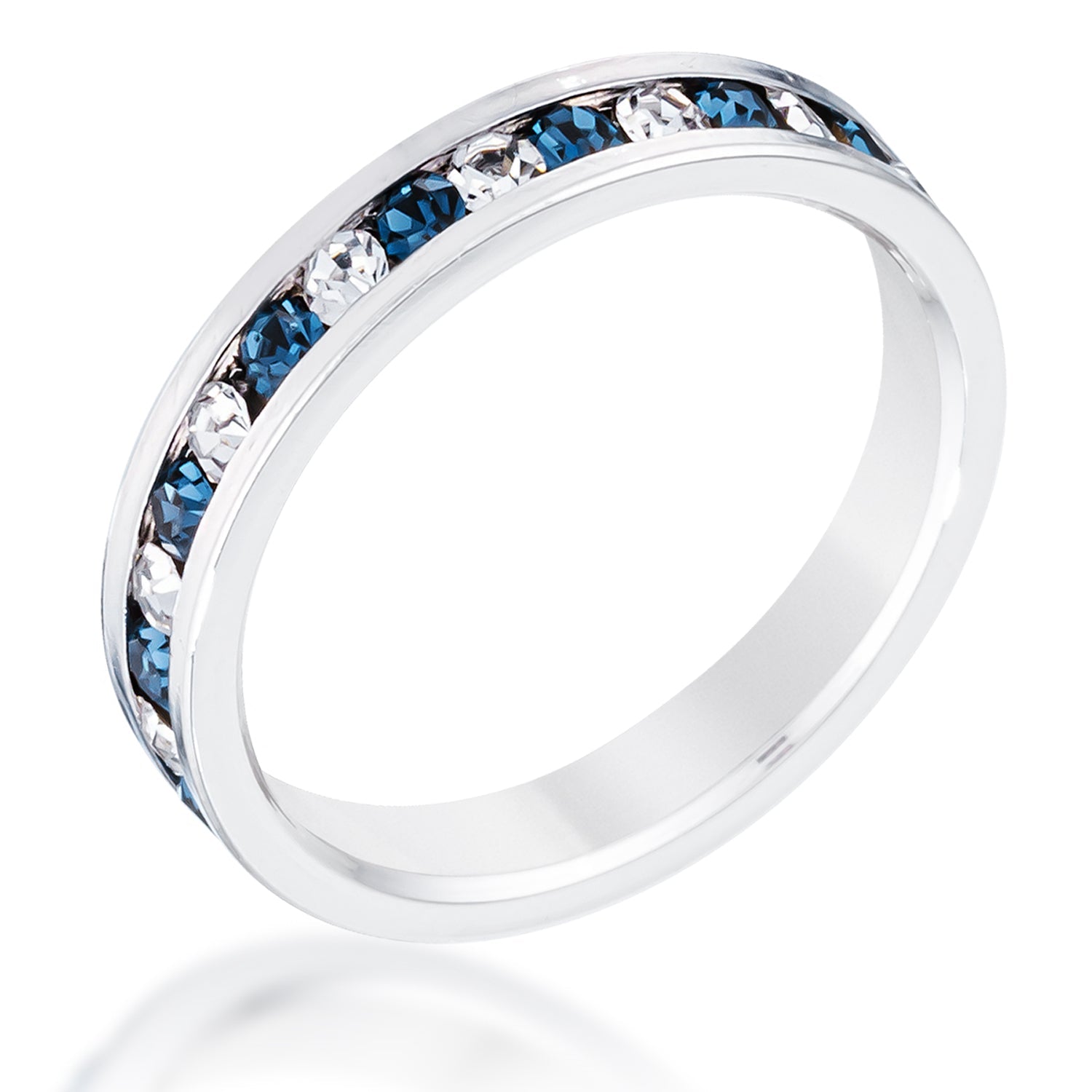 Clear and Blue Alternating Crystal Eternity Ring, <b>Size 5</b> - LinkagejewelrydesignLinkagejewelrydesign