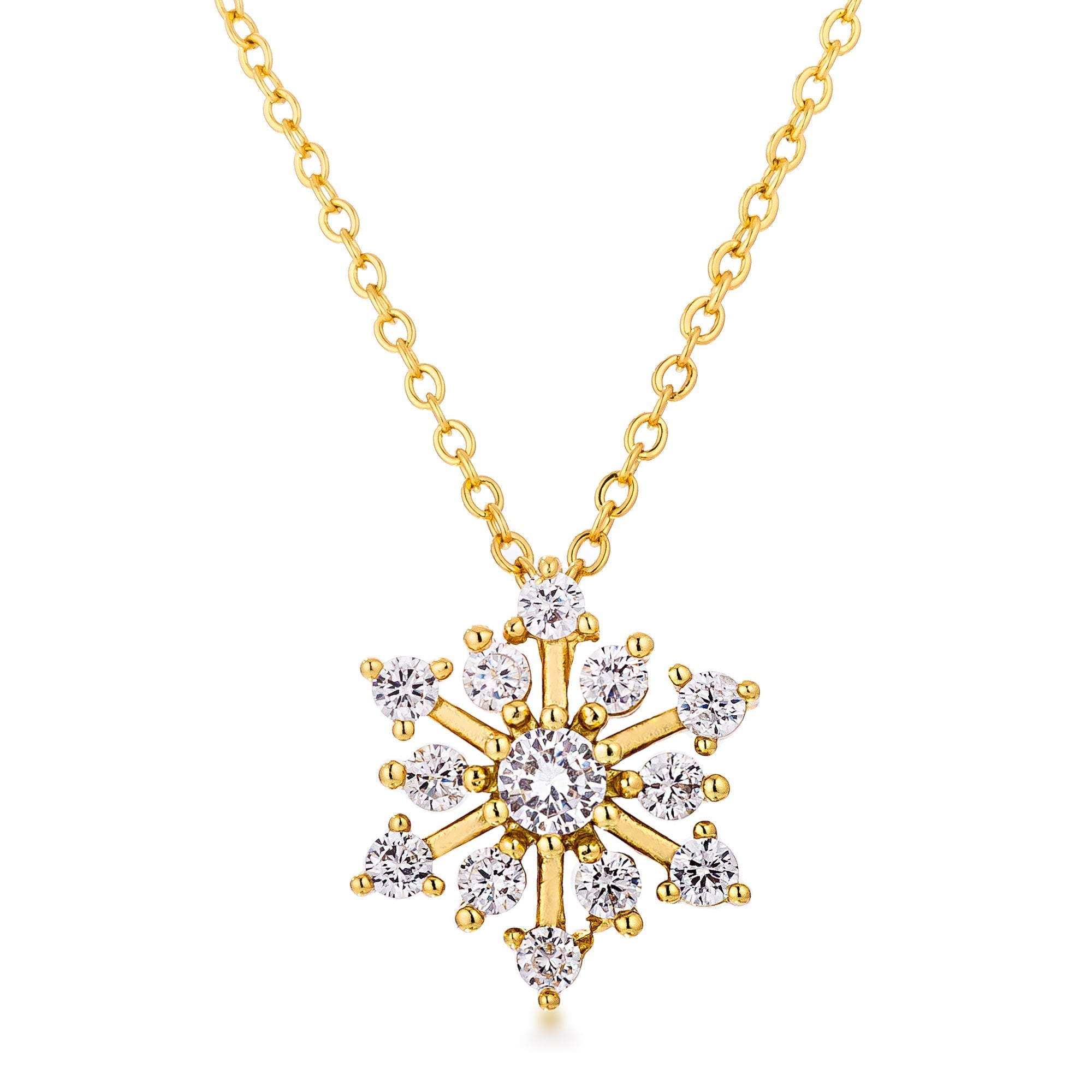 Contemporary Gold Plated CZ Snowflake Necklace - LinkagejewelrydesignLinkagejewelrydesign
