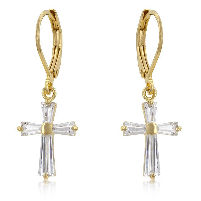 Cubic Zirconia Goldtone Finish Cross Earrings - LinkagejewelrydesignLinkagejewelrydesign