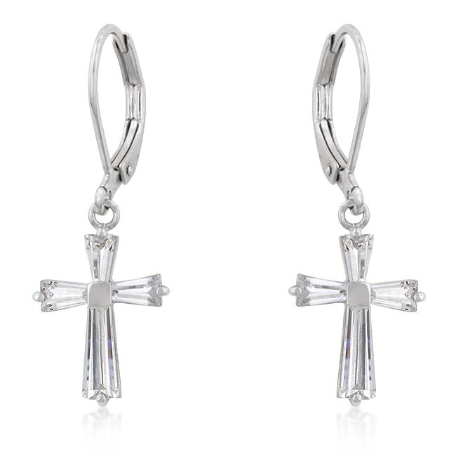 Cubic Zirconia Rhodium Plated Finish Cross Earrings - LinkagejewelrydesignLinkagejewelrydesign